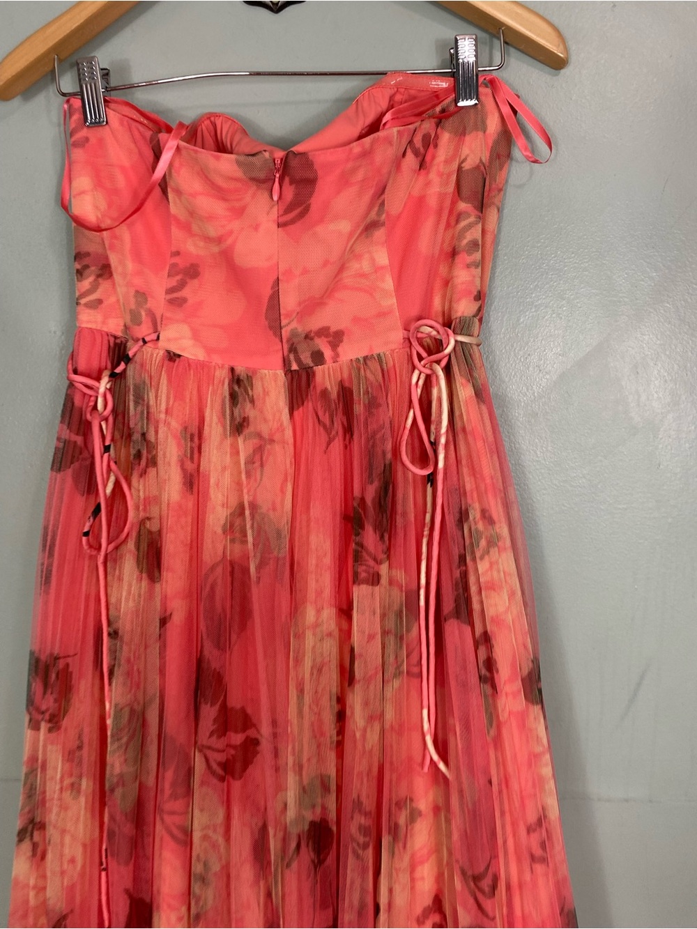 Hutch Costella Strapless Pleated Floral Tulle Midi Dress Size 8 Pink - Picture 4 of 6